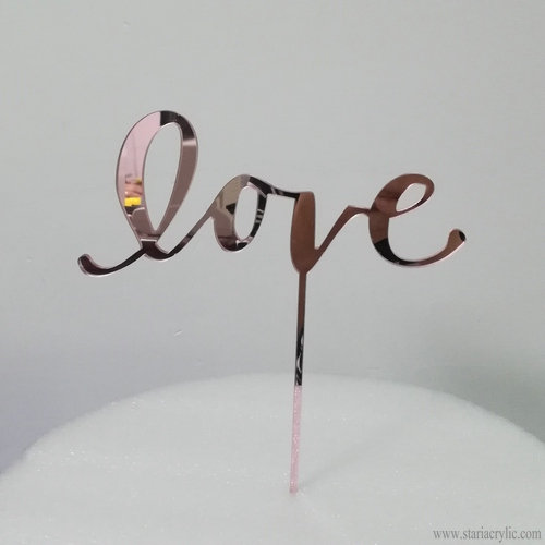 Rose Gold Mirror Love Acrylic Wedding Cake Topper