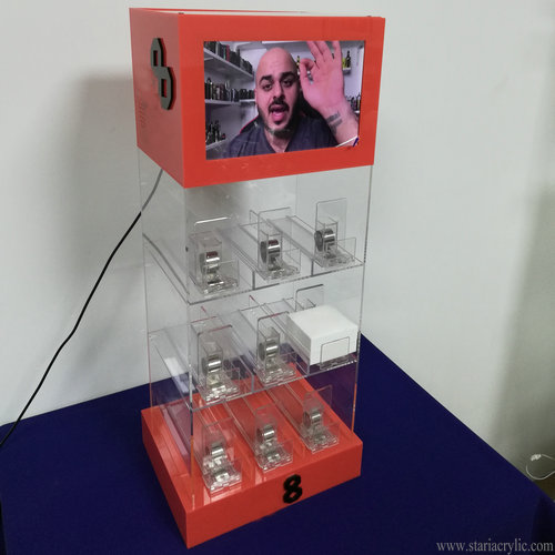 Acrylic E-Cigarette Pack Pusher Display Cabinet Holder with LCD advertising player