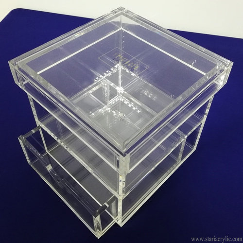 Single Rose Acrylic Square Box with Drawer