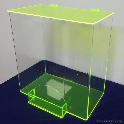 Clear and Neon Green Acrylic Ear Plug Dispenser Holder with Flip up Lid