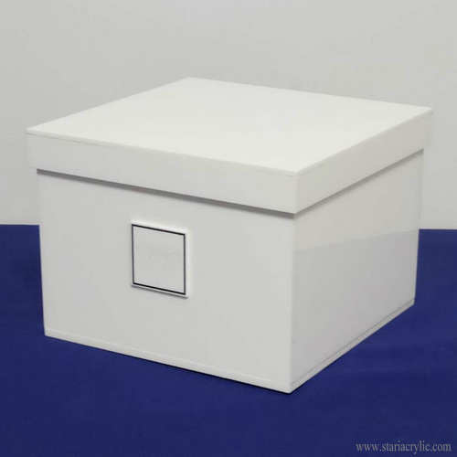 White Square Big Acrylic Storage Box with Lid for Rose Flower