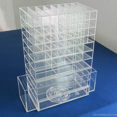 Acrylic Spinning Makeup Tower with Drawer and Side Pocket