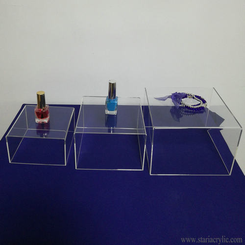 Set of 3 5-sided Acrylic Cube Display Nesting Risers Storage Boxes