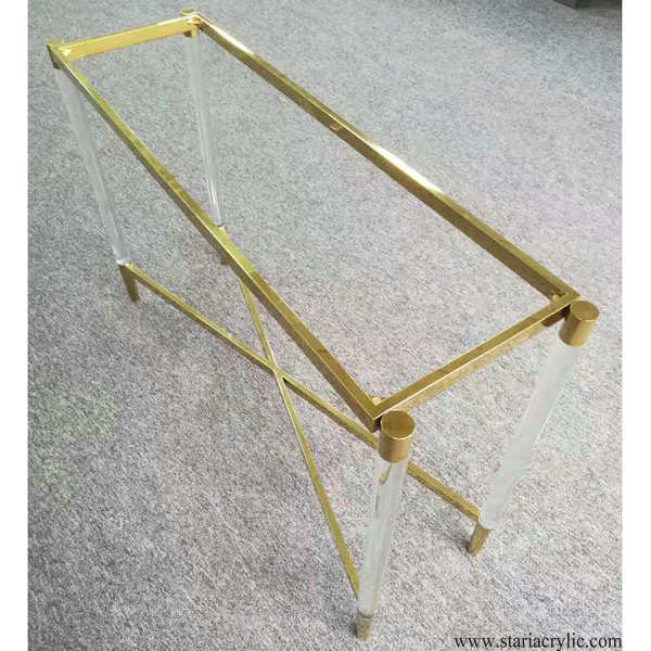 Gold Finish Acrylic Console Table